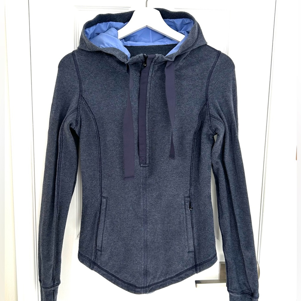 LULULEMON 1/2 Zip Hoodie Thin Running Top Sweatshirt, Heathered Blue, Size Small